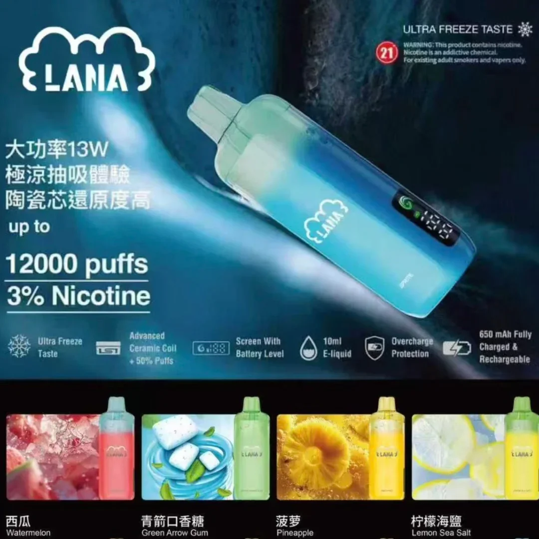 新品LANA-12000口一次性電子煙.webp LANA 12000口拋棄式電子煙|13W強勁輸出 · 智能雙顯螢幕(原廠正品現貨):圖片 1